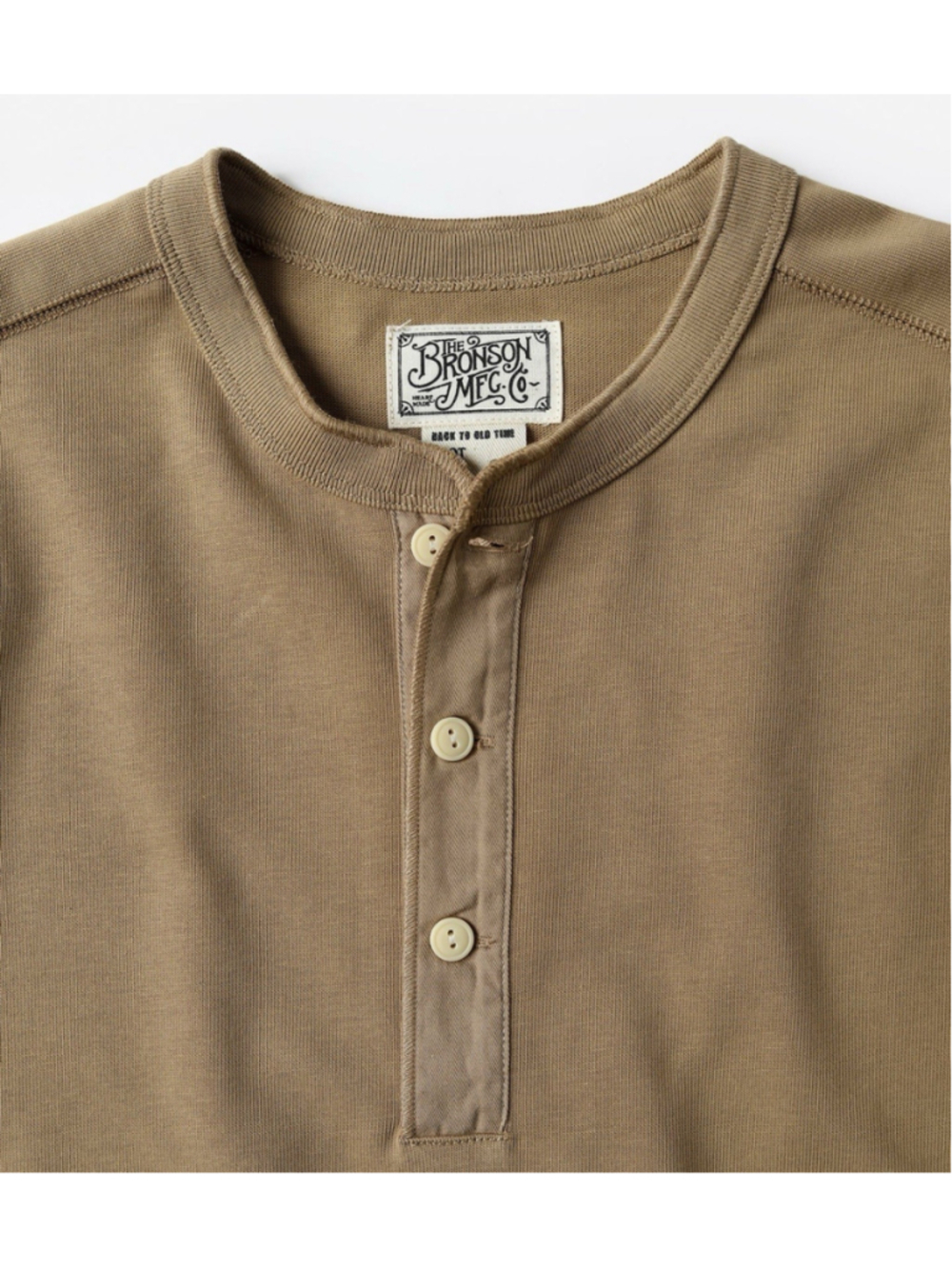 100% Cotton 14 oz Side Closing Henley Shirt Khaki Bronson Mfg Co Long Sleeve XL - Picture 7 of 15
